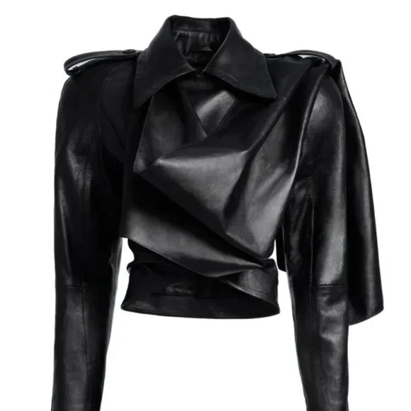 NWT H&M x Mugler Leather Jacket with Scarf - Picture 6 of 13